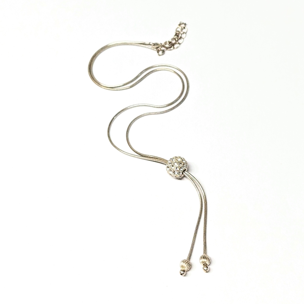 Vintage Victoria Wieck 925 Sterling Silver Cubic Zirconia Ball Lariat Necklace - Picture 7 of 7